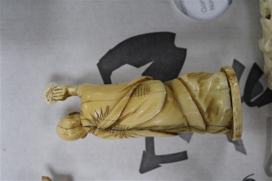 A group of Japanese ivory okimono and a jar, late 19th / early 20th century